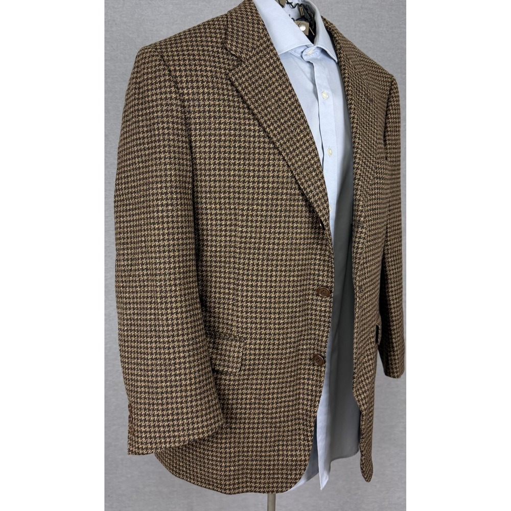 Canali Mens 40S Brown Houndstooth Wool Sport Coat Blazer Made in Italy